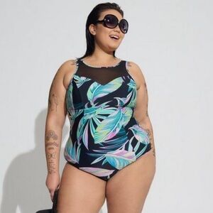 Torrid Wireless Tummy Control Mesh High Neck One Piece Swim Suit 1X